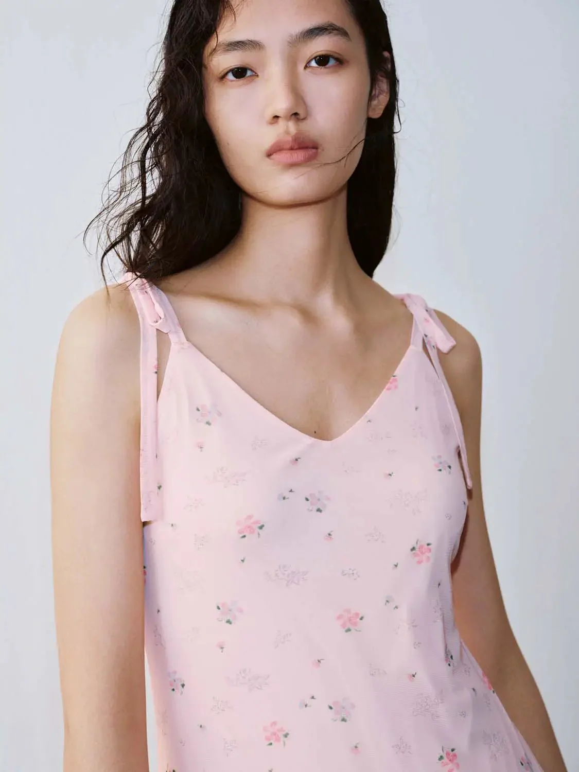 Floral Strappy A-Line Midi Ruffle Hem Dresses