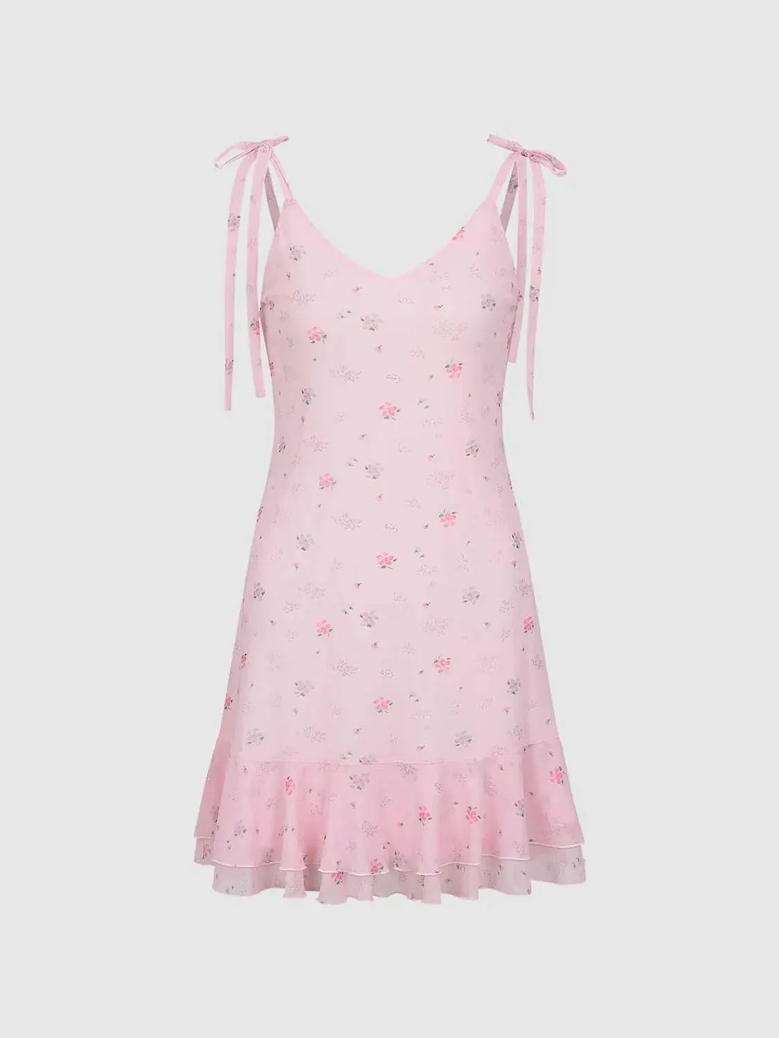 Floral Strappy A-Line Midi Ruffle Hem Dresses
