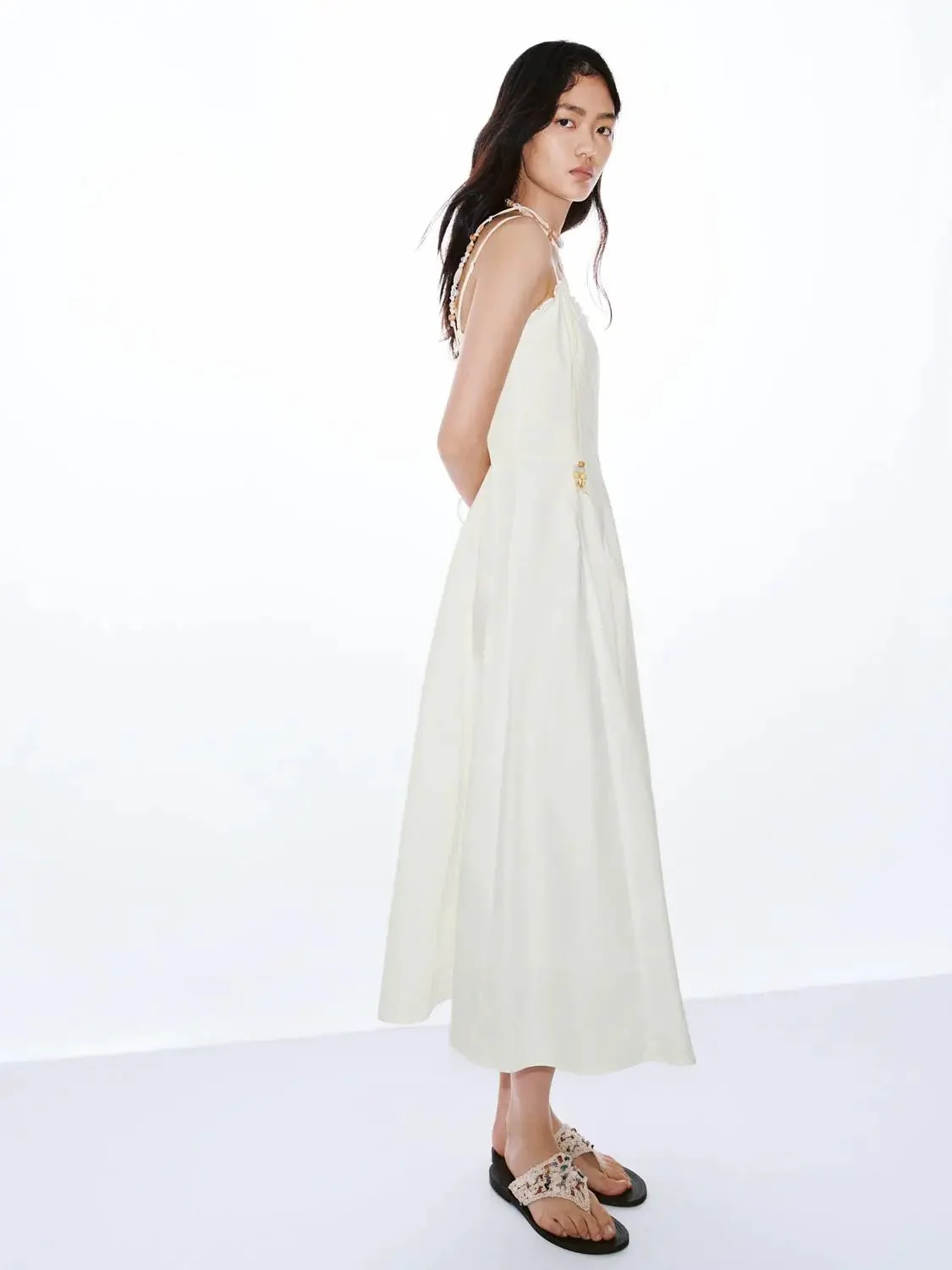 Cotton Stretch Bandeau Herringbone Maxi Dresses