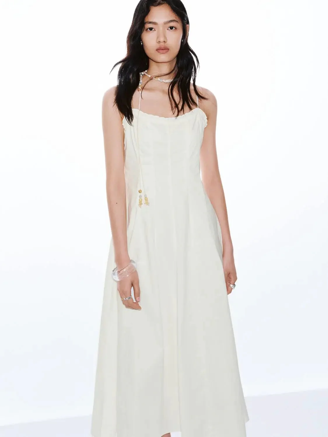 Cotton Stretch Bandeau Herringbone Maxi Dresses