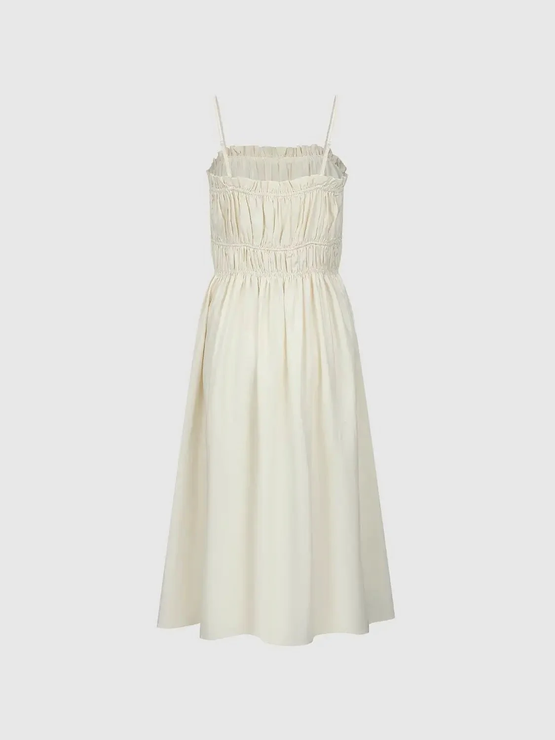 Strappy Shirring A-Line Lyocell Linen Midi Dresses