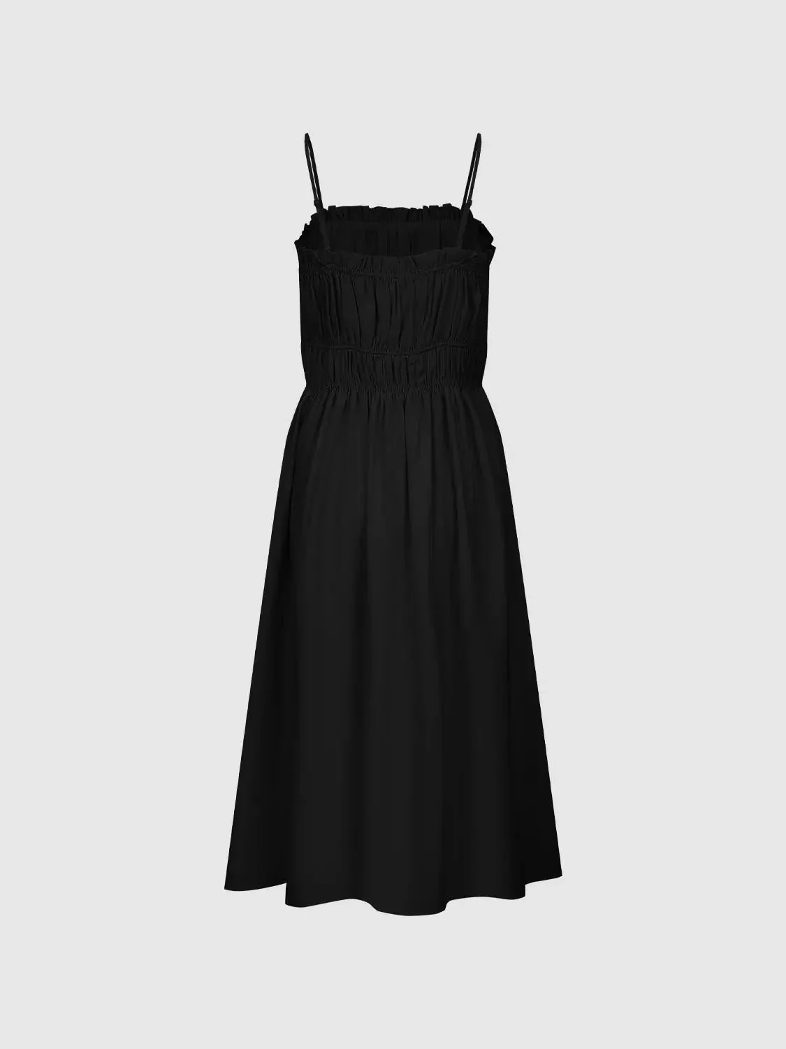 Strappy Shirring A-Line Lyocell Linen Midi Dresses