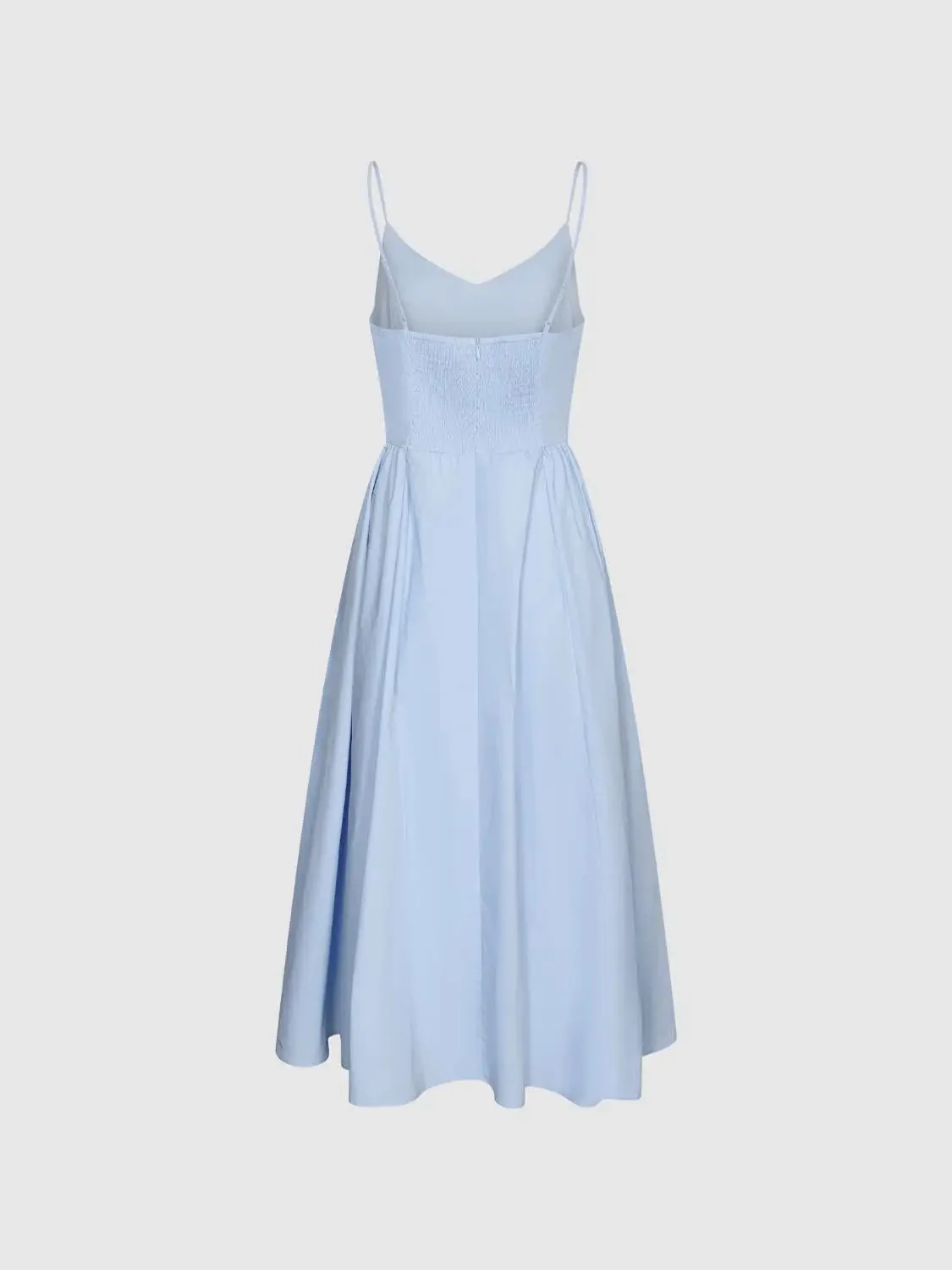 11902-powder-blue-cotton-strappy-shirring-a-line-midi-dress-2.webp Powder Blue Cotton Strappy Shirring A Line Midi Dress