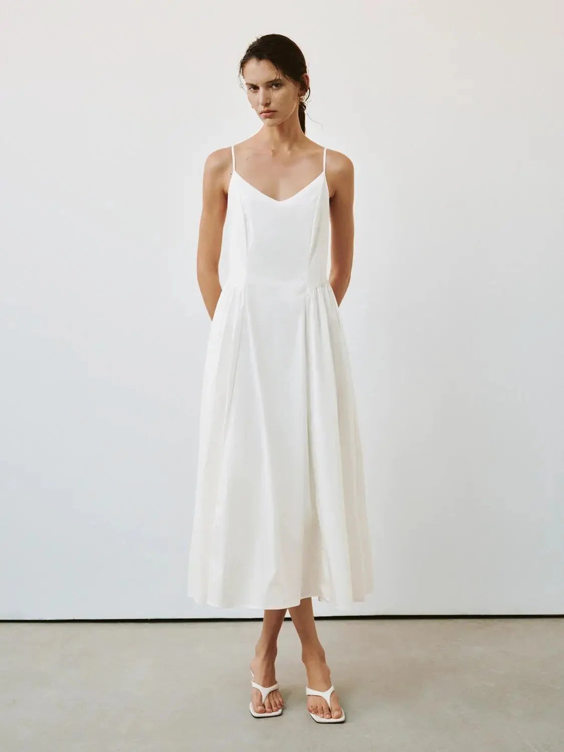 11902-powder-blue-cotton-strappy-shirring-a-line-midi-dress-4.webp Powder Blue Cotton Strappy Shirring A Line Midi Dress