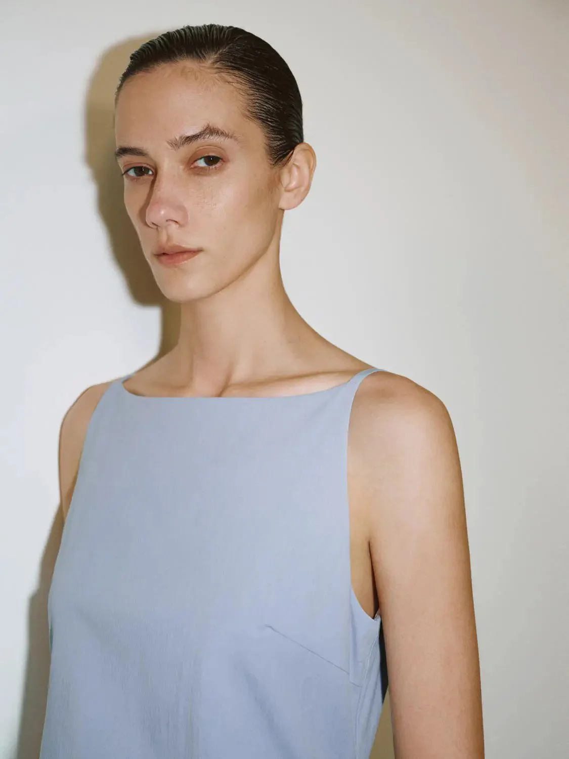 Cotton Strappy Boat Neck A-Line Midi Dresses