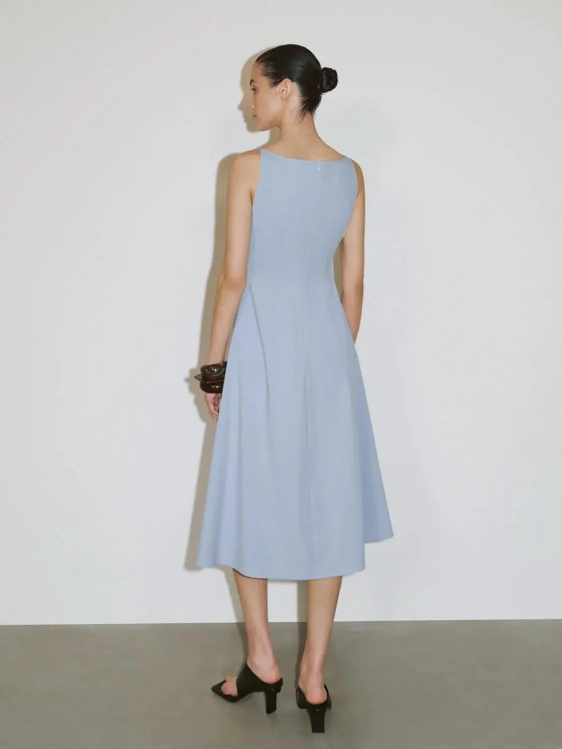 Cotton Strappy Boat Neck A-Line Midi Dresses