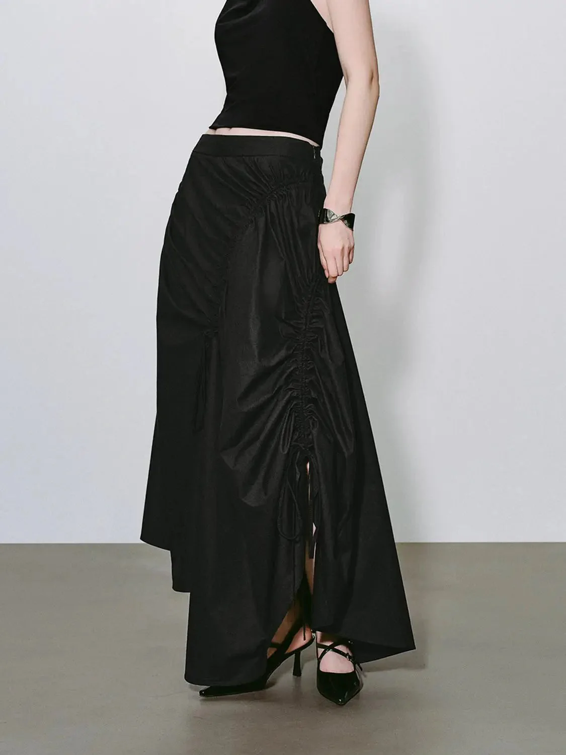1196-cotton-ruched-irregular-hem-a-line-skirt-1.webp Cotton Ruched Irregular Hem A-Line Skirt