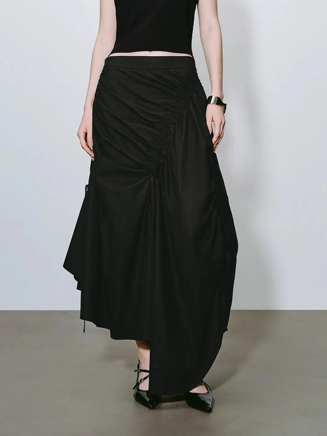 1196-cotton-ruched-irregular-hem-a-line-skirt-6.webp Cotton Ruched Irregular Hem A-Line Skirt