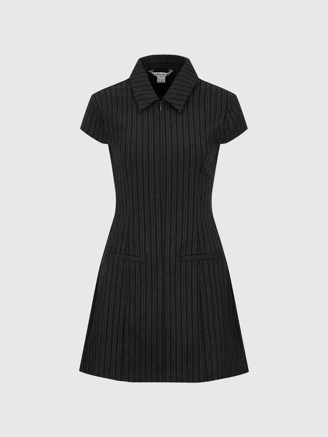 Viscose Blend Striped Polo Neck A-Line Mini Dress