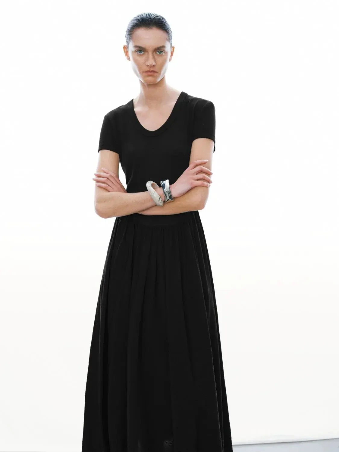 11980-black-cotton-knit-crew-neck-aline-midi-dress-5.webp Black Cotton Knit Crew Neck Aline Midi Dress