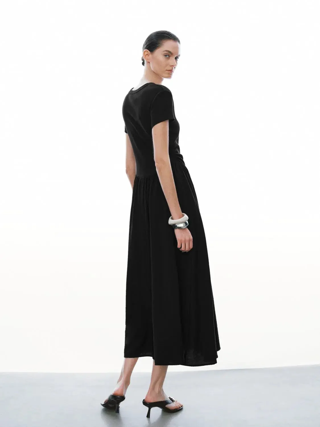 11980-black-cotton-knit-crew-neck-aline-midi-dress-6.webp Black Cotton Knit Crew Neck Aline Midi Dress