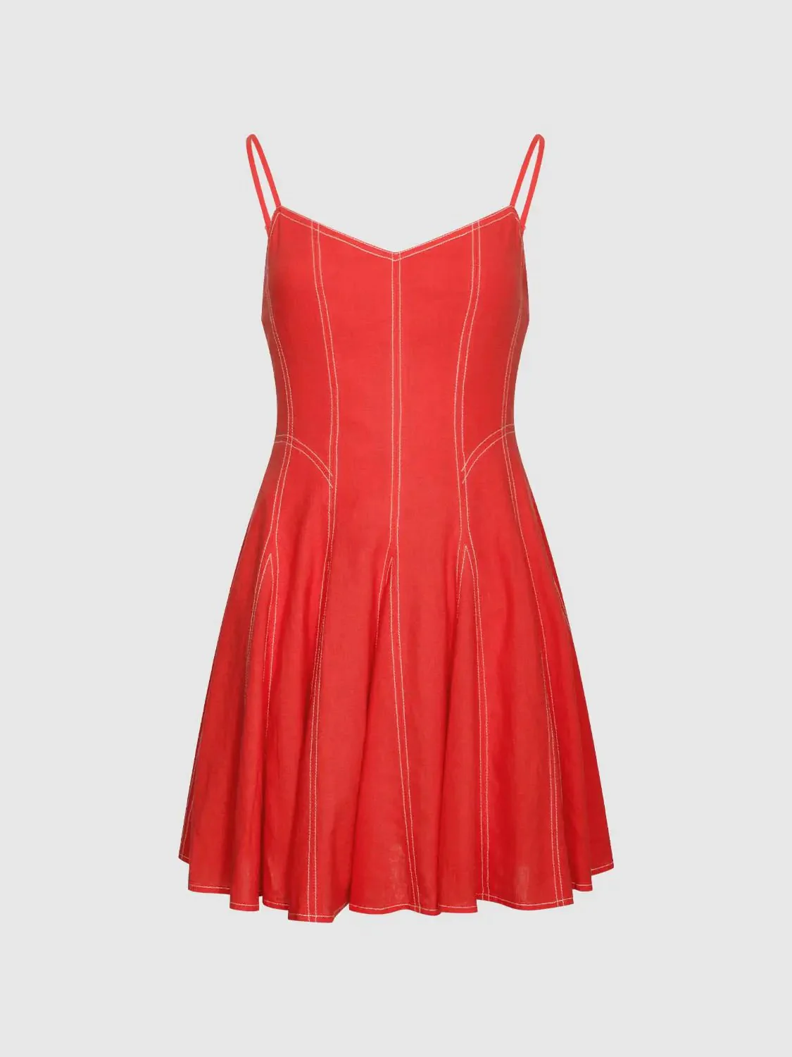 Elegant Linen Blend Seamed A-Line Midi Dress