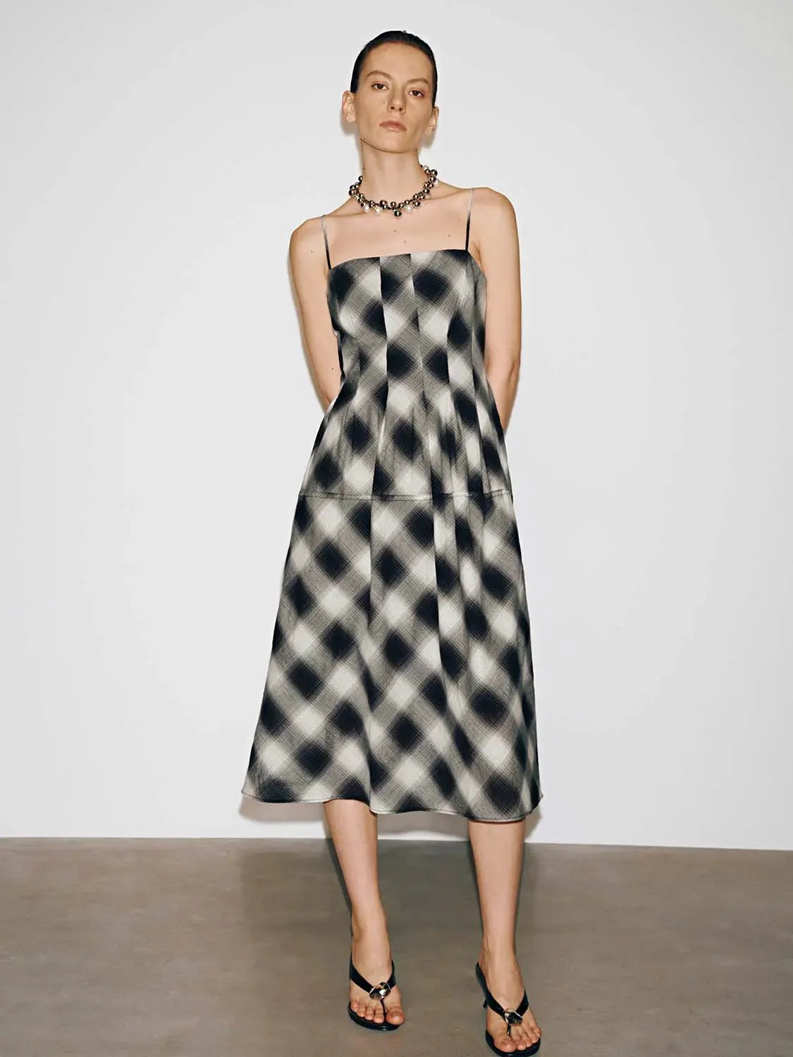 12016-cotton-contrast-check-strappy-a-line-midi-dress-9.webp Cotton Contrast Check Strappy A-Line Midi Dress