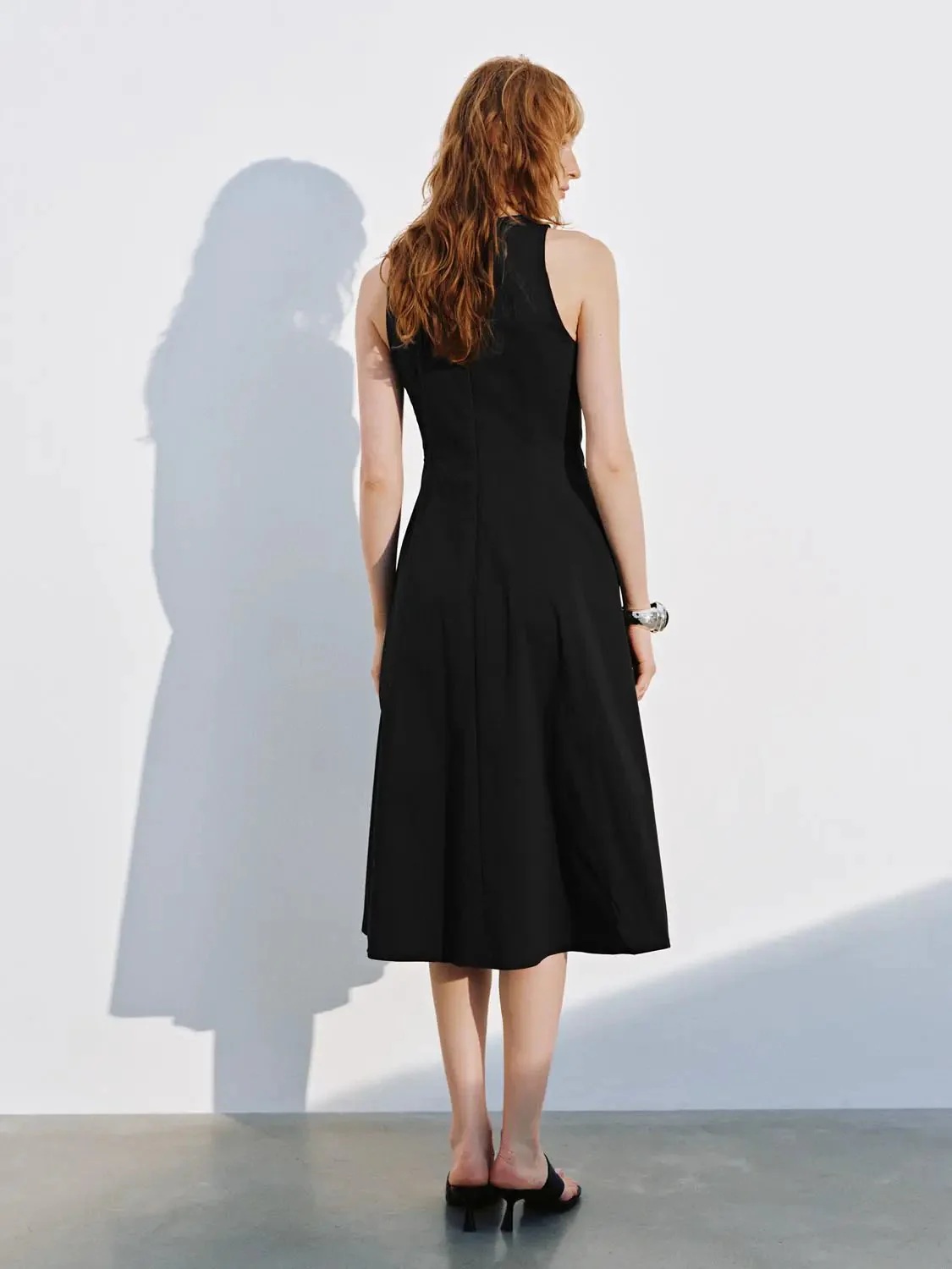 12027-black-cotton-blend-crew-neck-sleeveless-aline-midi-dresses-6.webp Black Cotton Blend Crew Neck Sleeveless Aline Midi Dresses