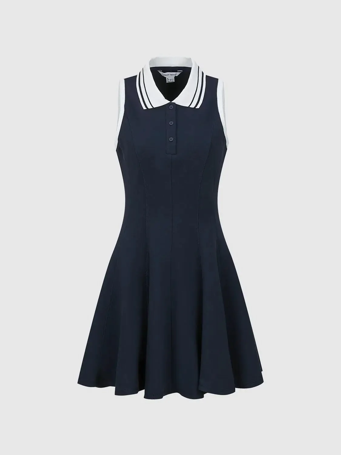 Navy Polo Neck Sleeveless A Line Midi Dresses