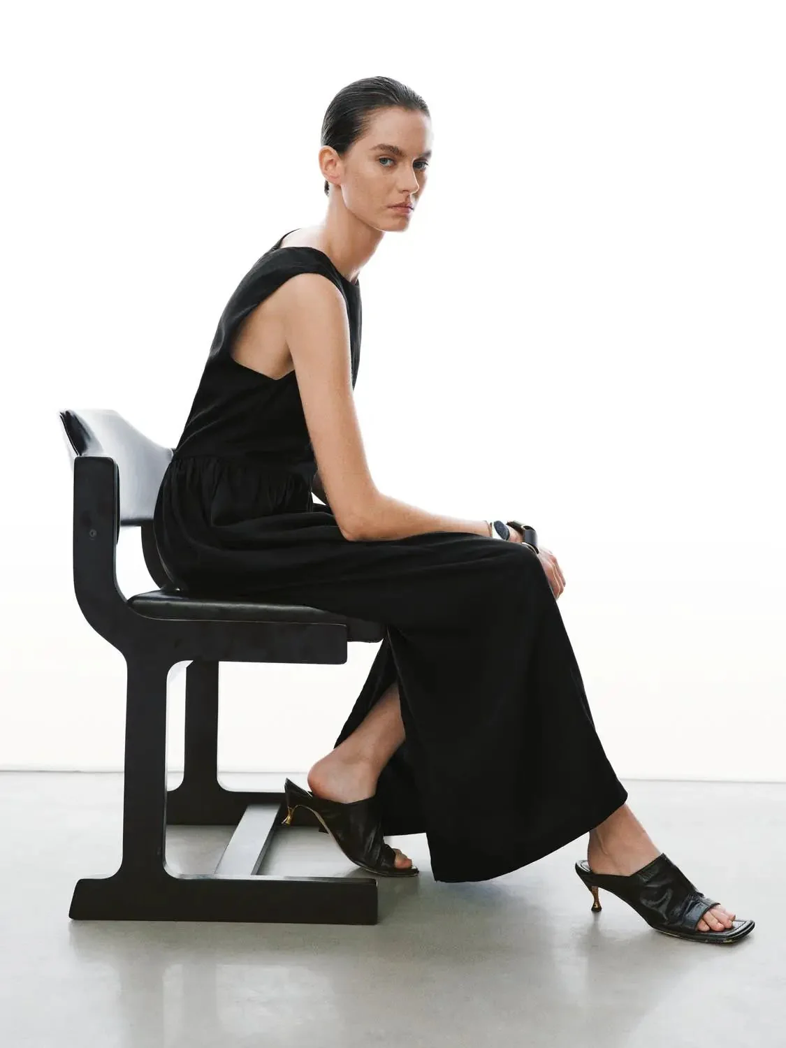 Lyocell Sleeveless Shirring A-Line Maxi Dress
