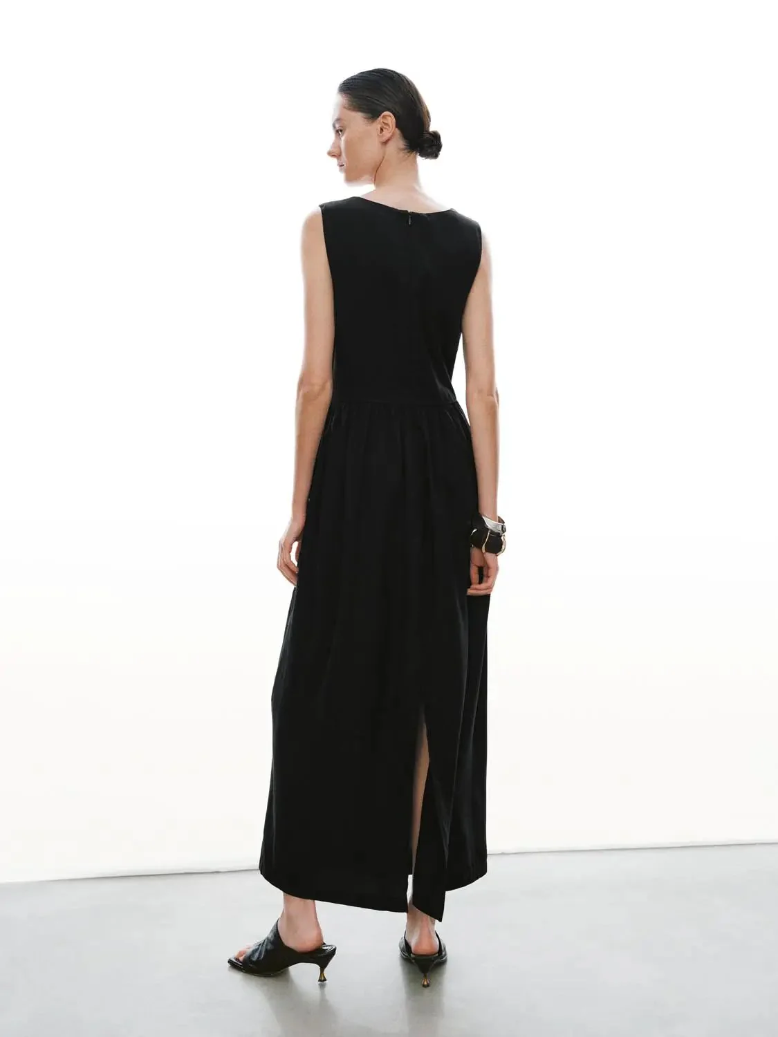 Lyocell Sleeveless Shirring A-Line Maxi Dress