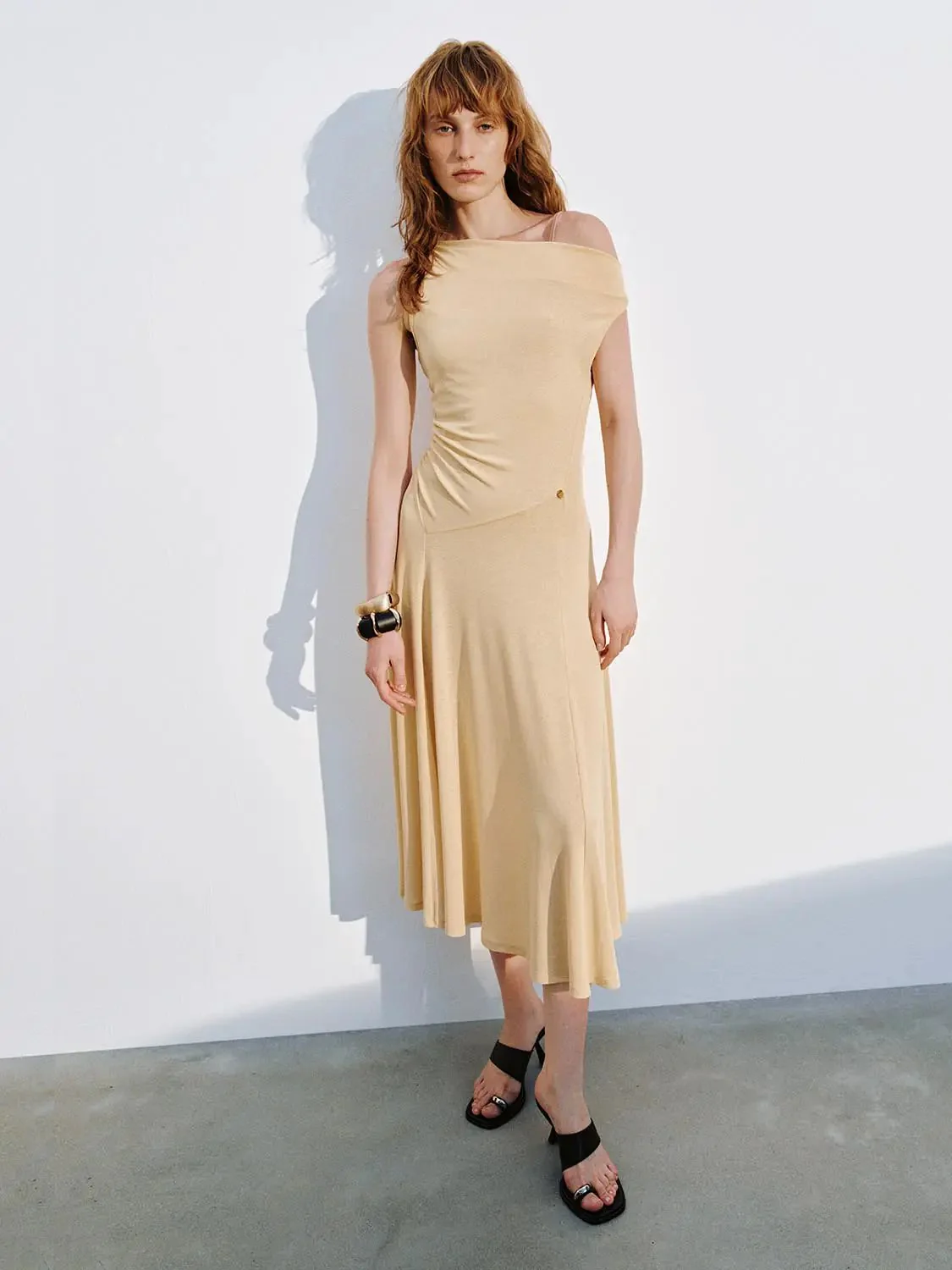 12045-cowl-neck-sleeveless-a-line-maxi-beige-stretch-dress-1.webp Cowl Neck Sleeveless A-Line Maxi Beige Stretch Dress