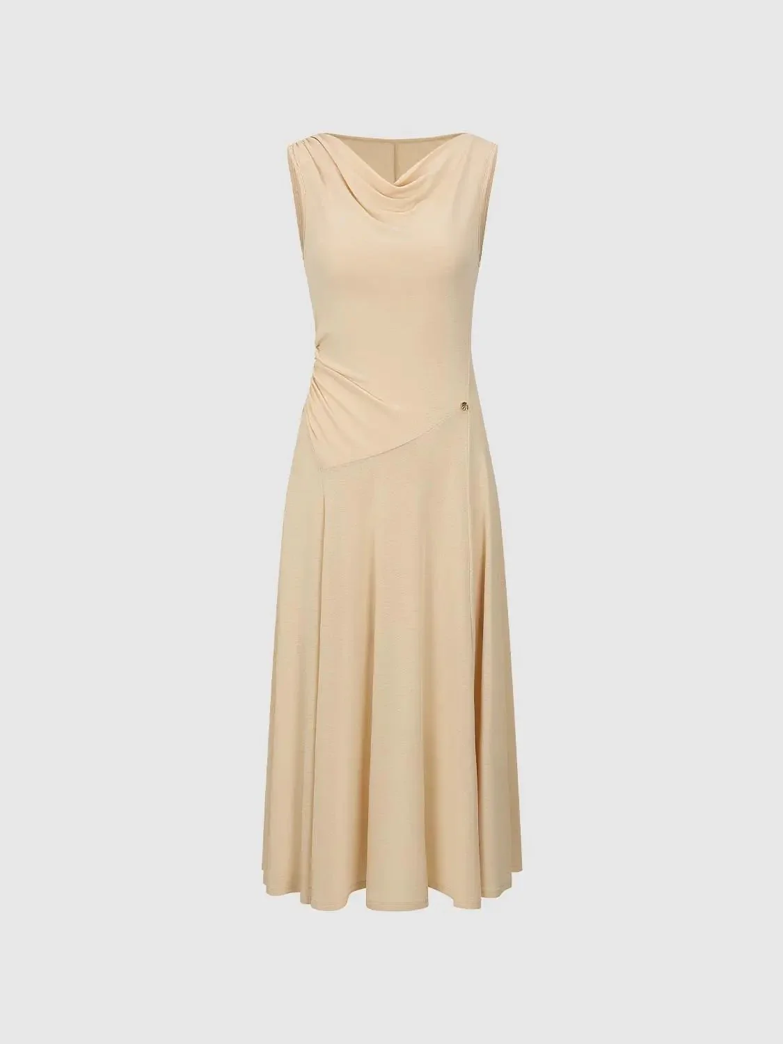 12045-cowl-neck-sleeveless-a-line-maxi-beige-stretch-dress-7.webp Cowl Neck Sleeveless A-Line Maxi Beige Stretch Dress