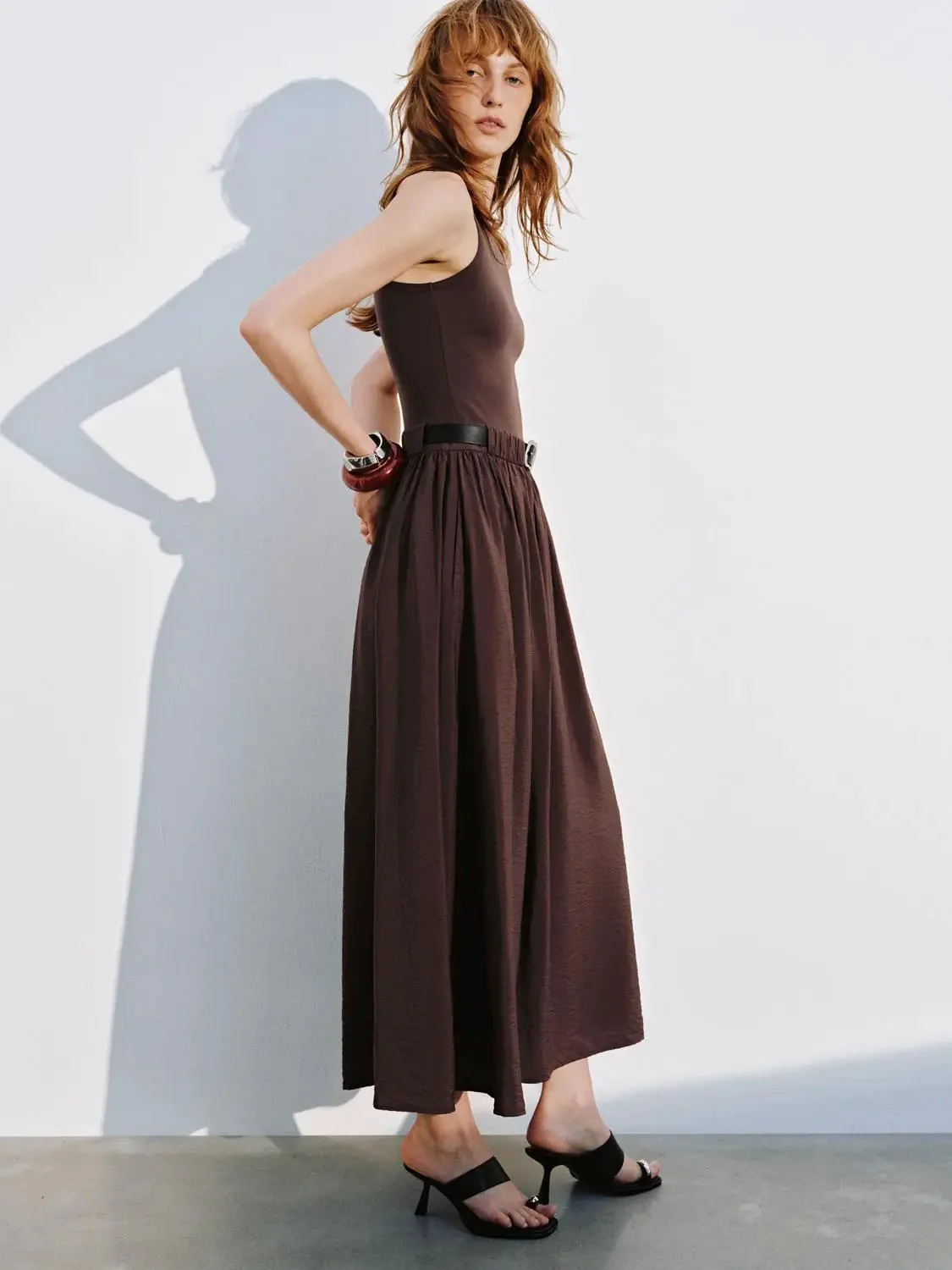 Cotton Upper Belted Sleeveless A Line Maxi Dress