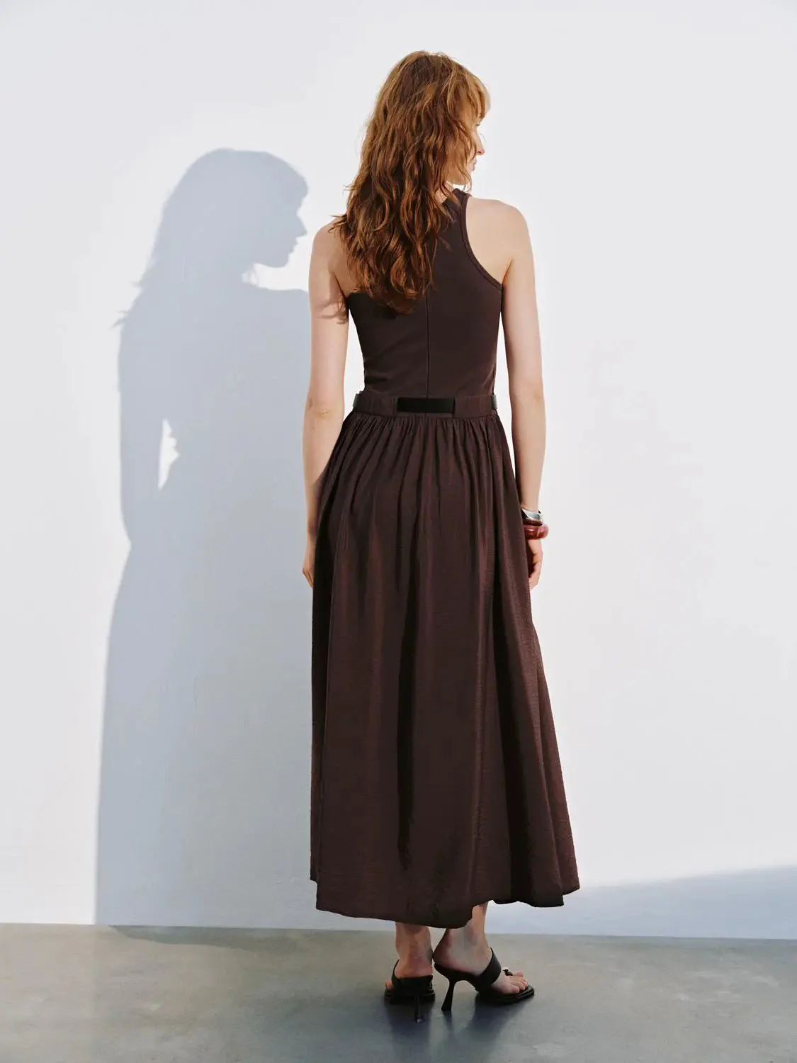 Cotton Upper Belted Sleeveless A Line Maxi Dress