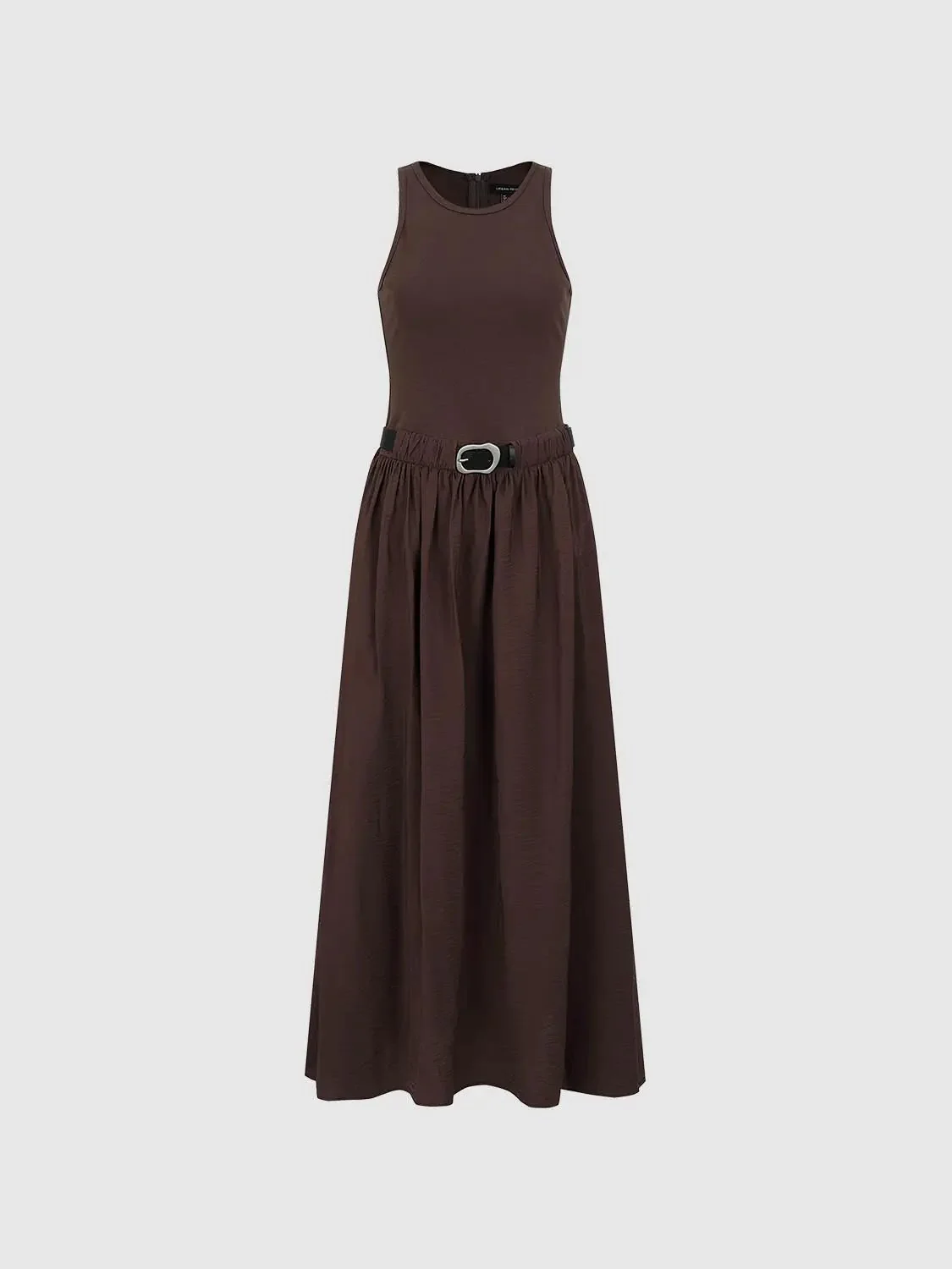 Cotton Upper Belted Sleeveless A Line Maxi Dress