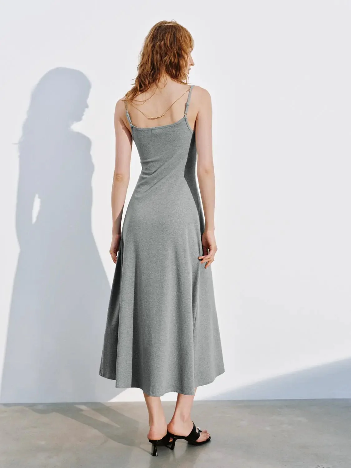 Cotton Blend Strappy A Line Midi Casual Dress
