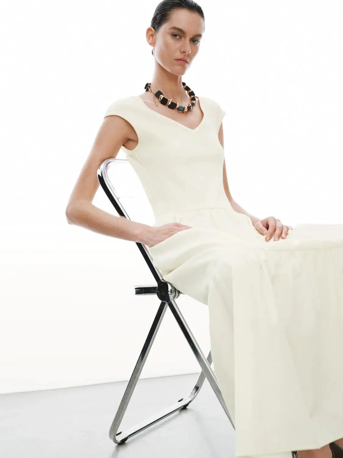 Cotton V Neck Sleeveless A Line Maxi Dresses