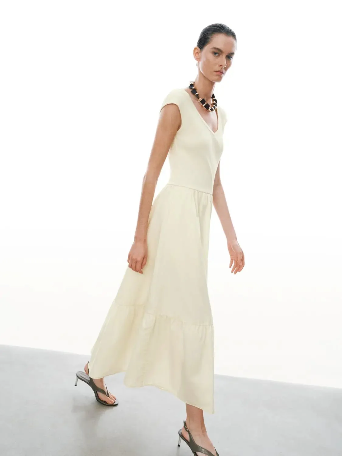 Cotton V Neck Sleeveless A Line Maxi Dresses