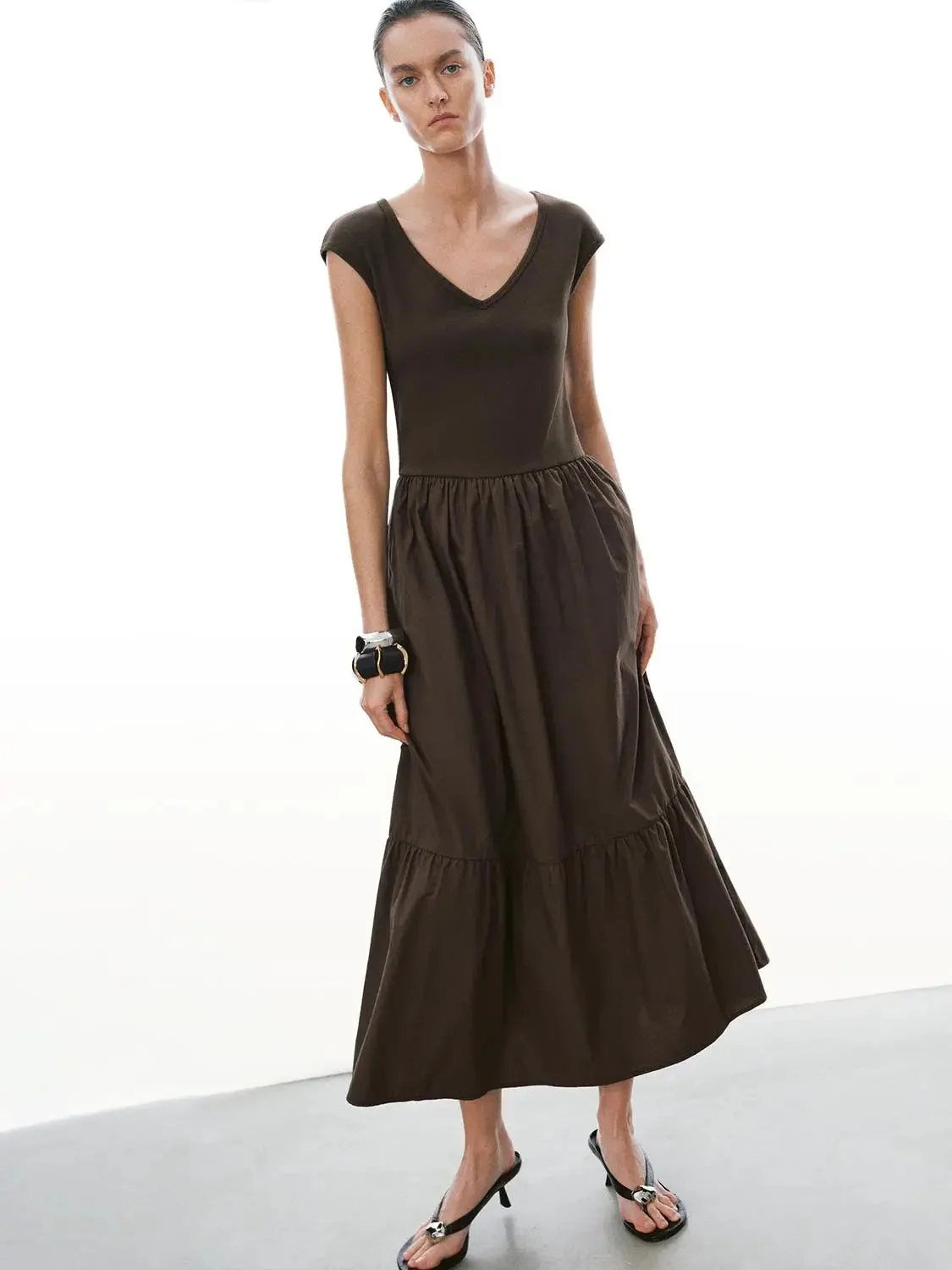 Cotton V Neck Sleeveless A Line Maxi Dresses