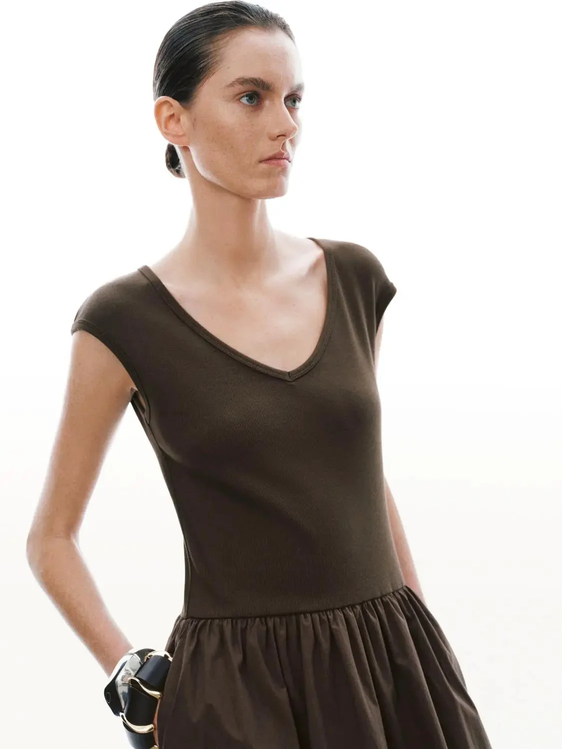 Cotton V Neck Sleeveless A Line Maxi Dresses