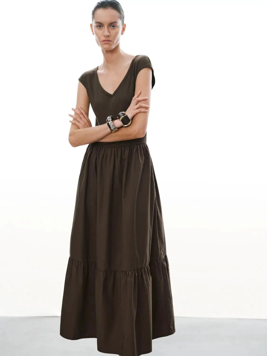 Cotton V Neck Sleeveless A Line Maxi Dresses