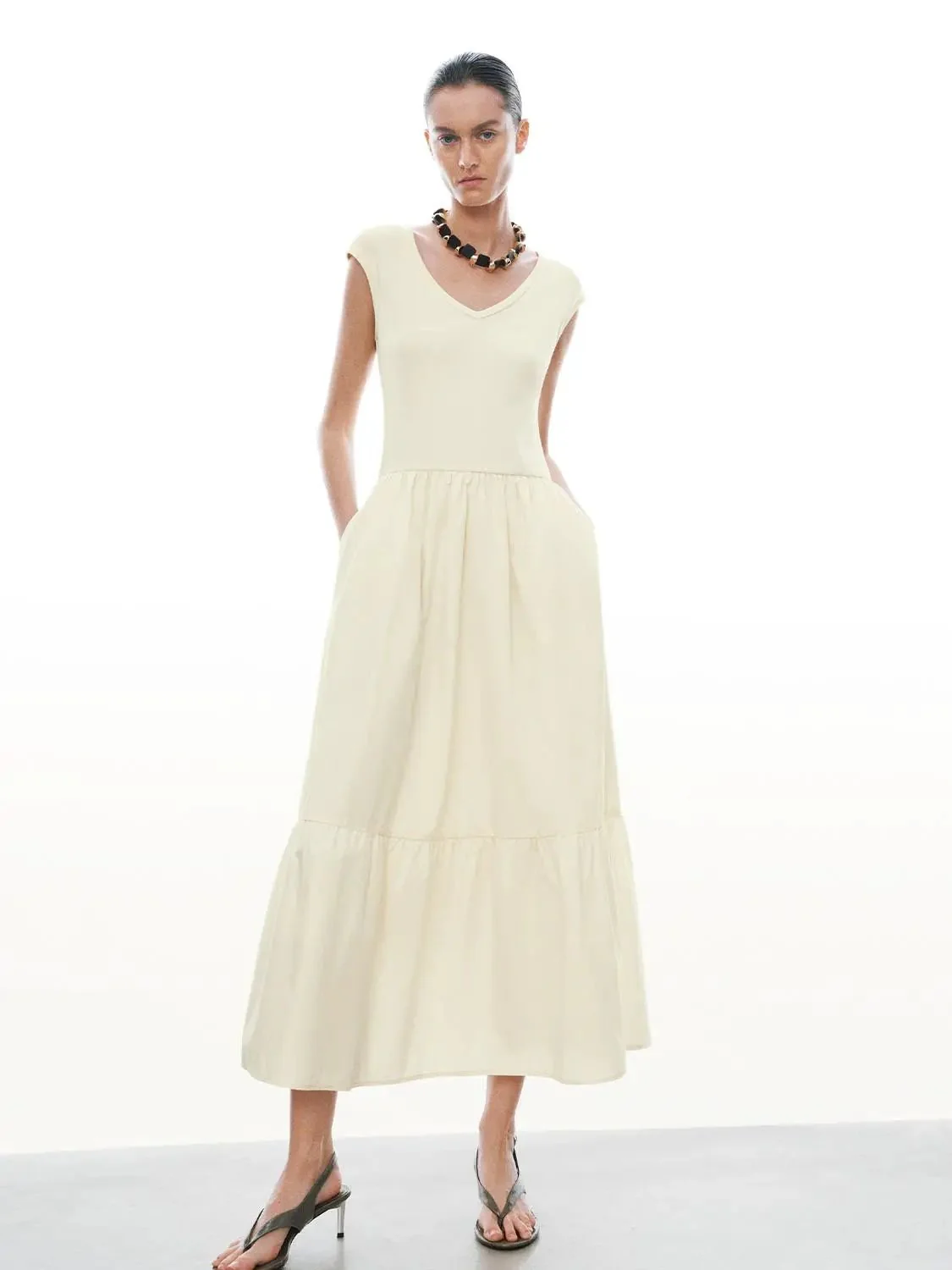 Cotton V Neck Sleeveless A Line Maxi Dresses