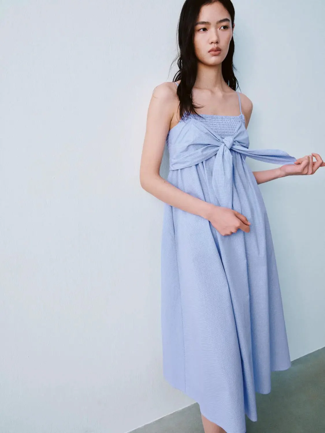 12107-cotton-strappy-bow-tie-front-a-line-midi-dress-2.webp Cotton Strappy Bow Tie Front A-Line Midi Dress