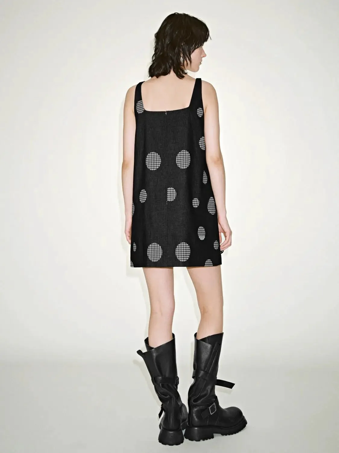 Check Bow Applique Strappy A Line Midi Dress