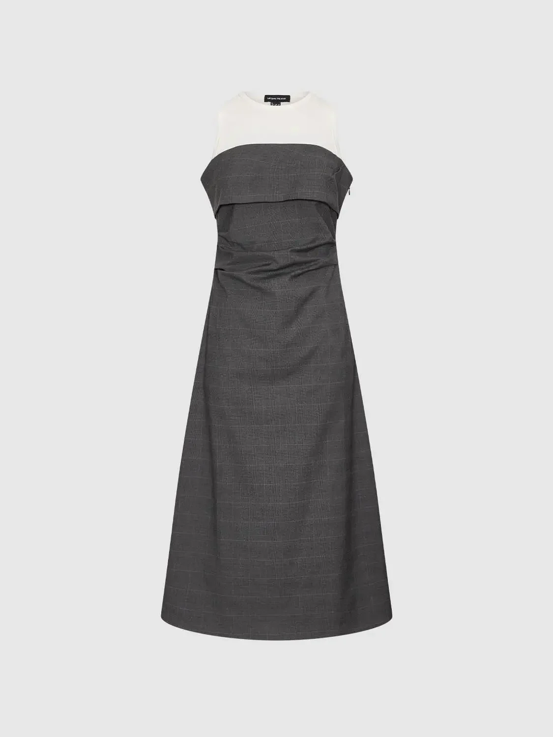 Two-Tone Knit and Woven Layered A-Line Midi Dress