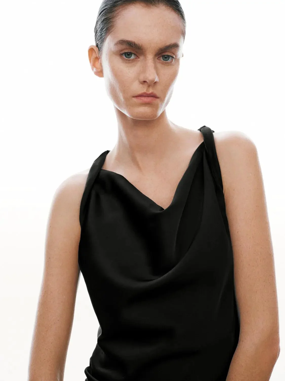 Cowl Neck Sleeveless A Line Midi Stretch Dresses