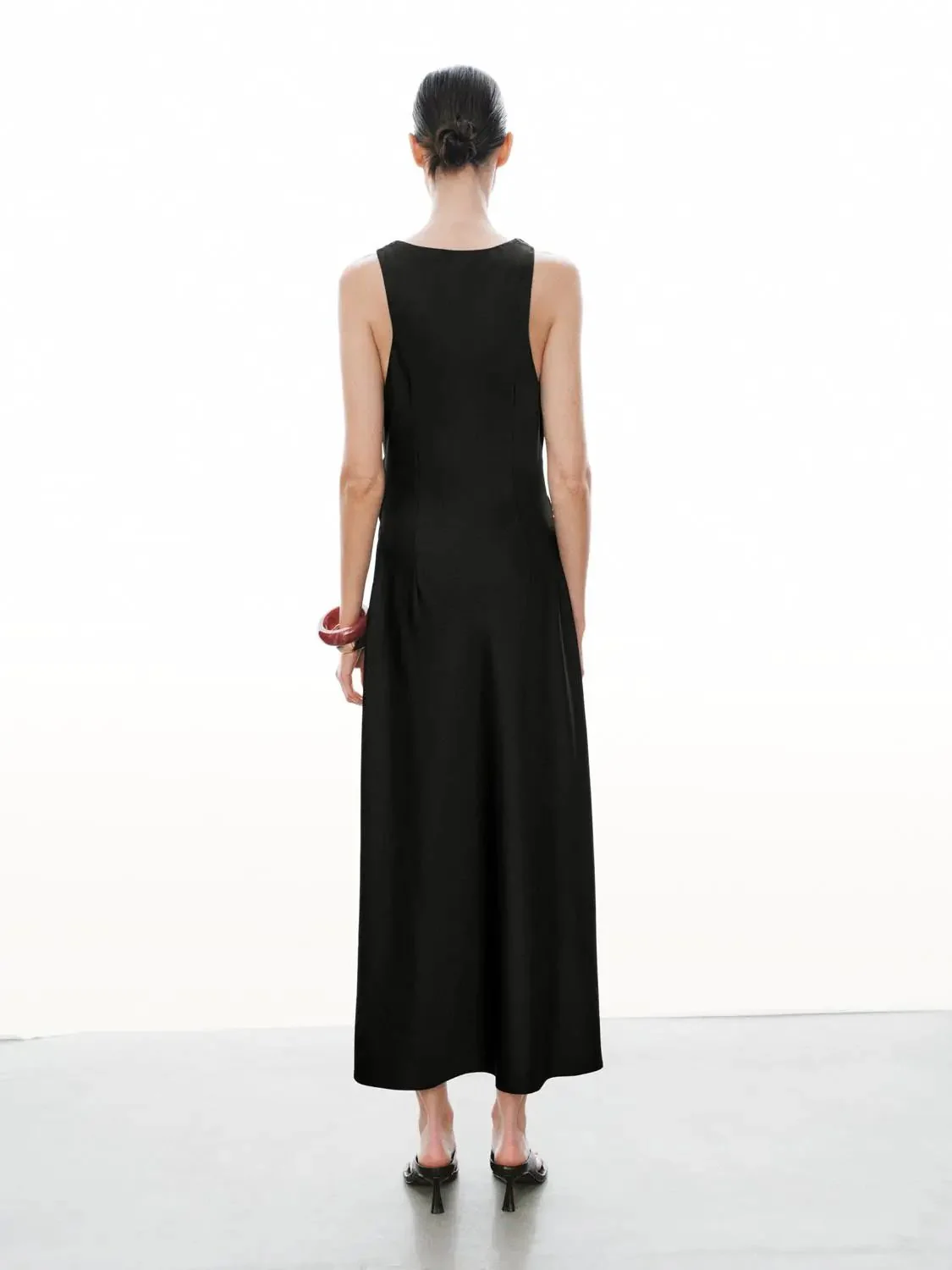 Cowl Neck Sleeveless A Line Midi Stretch Dresses