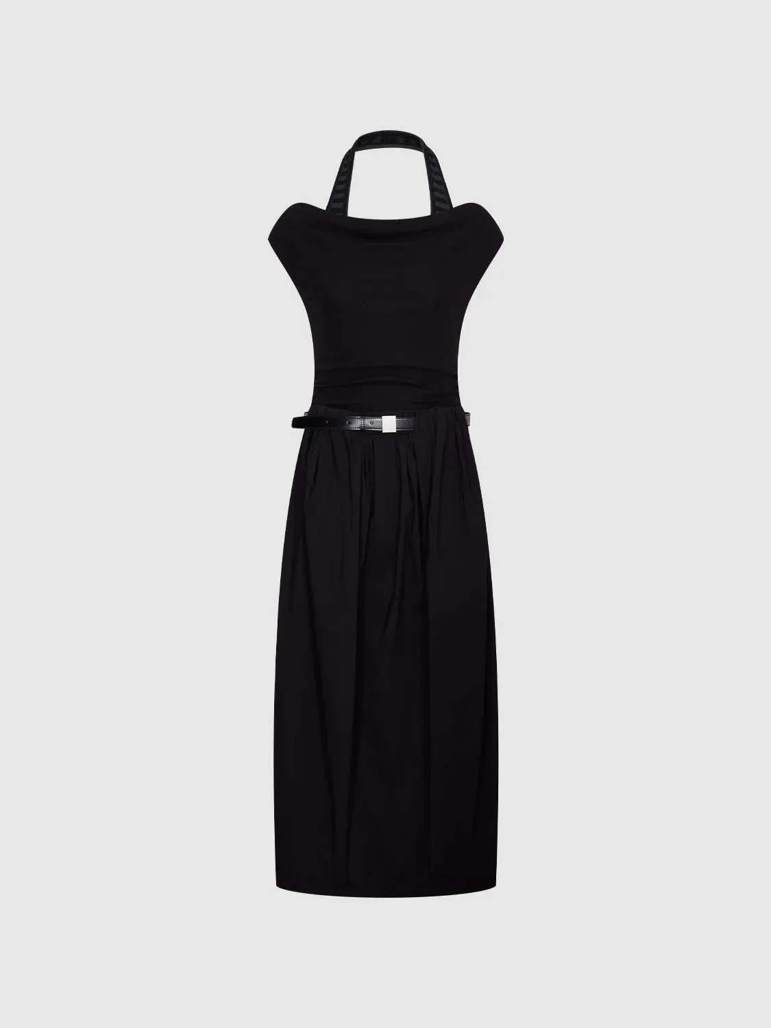 Cotton Halter Cowl Neck Ruched Aline Midi Dresses