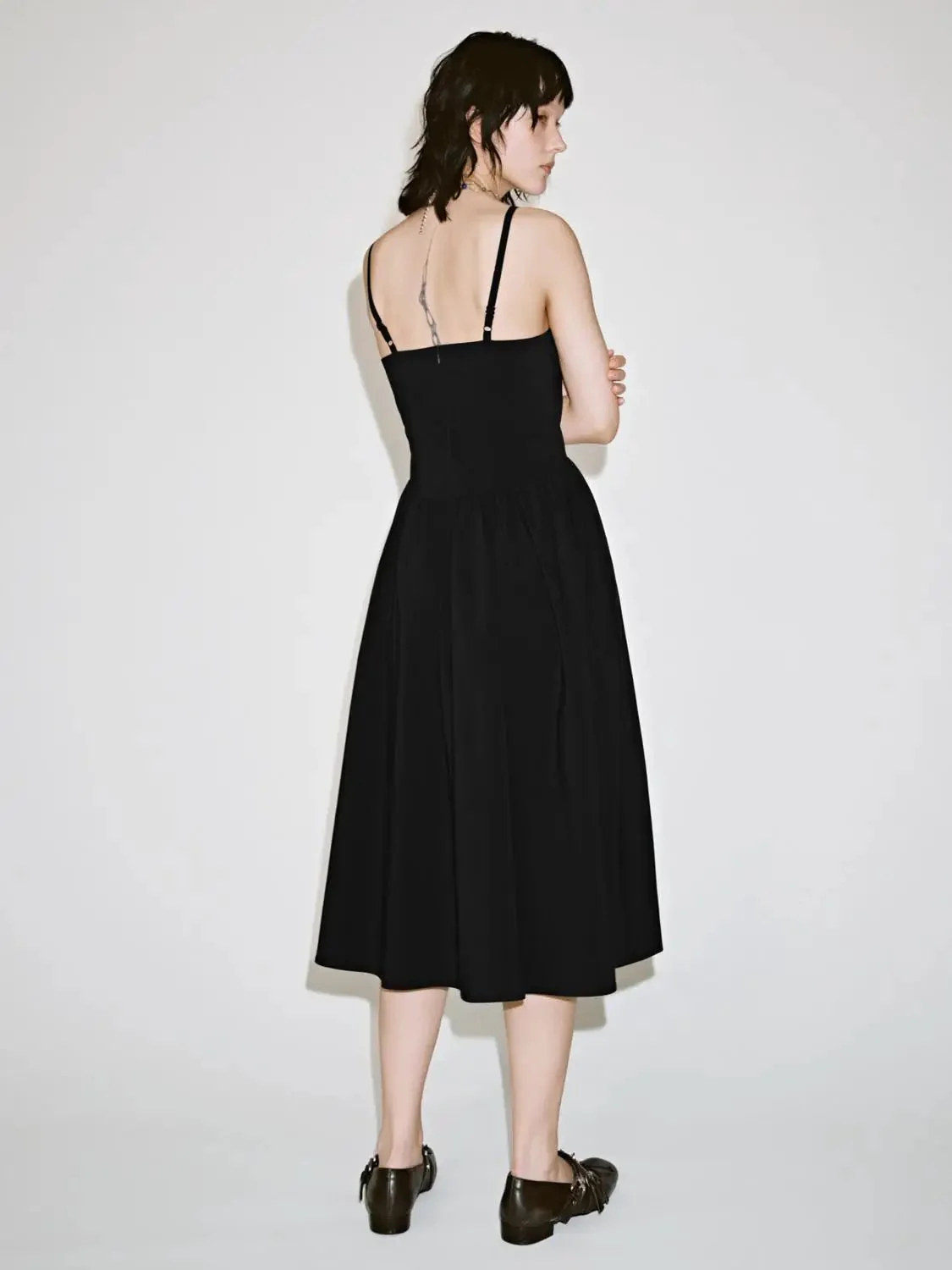 Chic Cotton Blend Lace-Up Strappy A-Line Midi Dress
