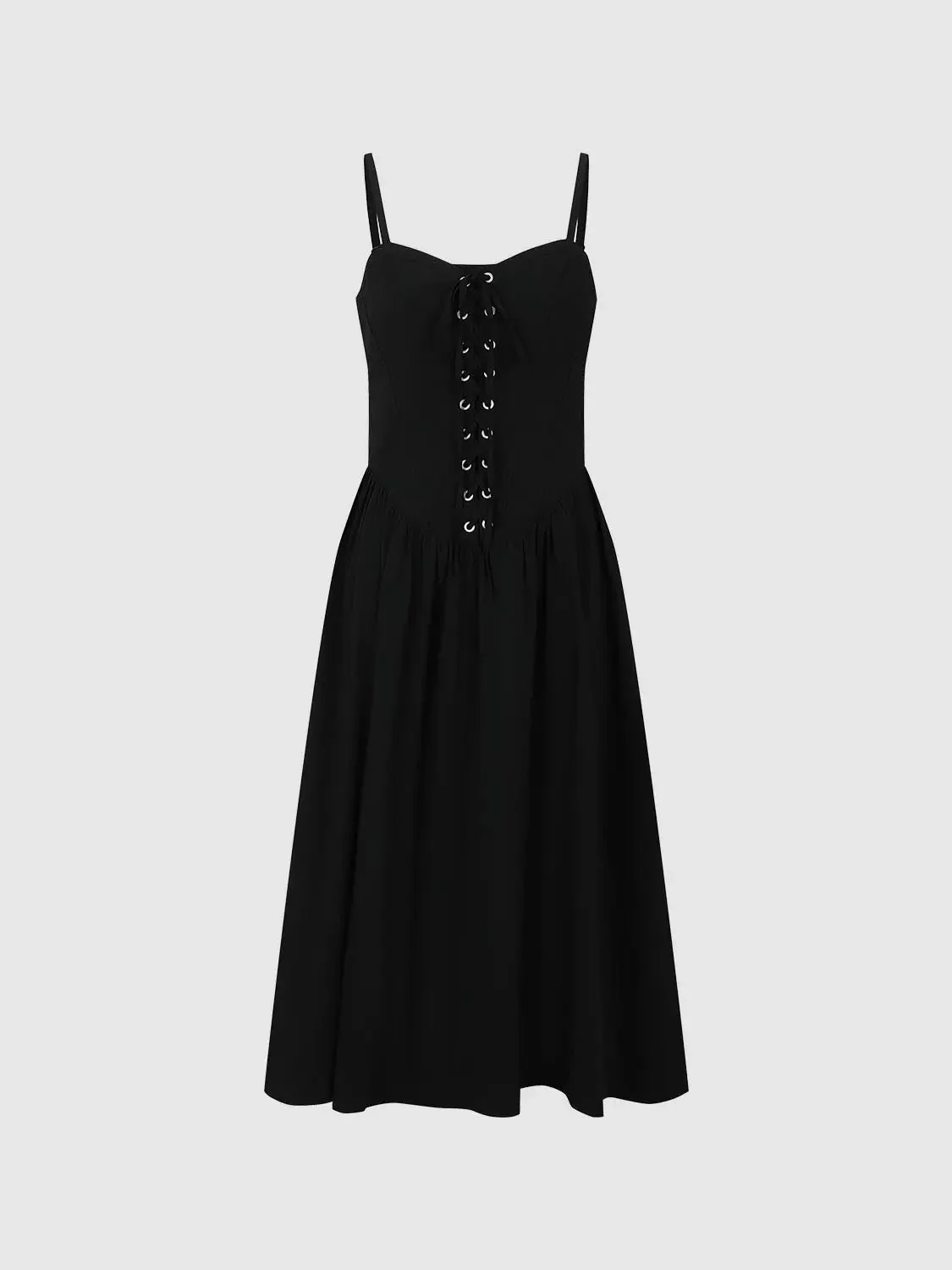 Chic Cotton Blend Lace-Up Strappy A-Line Midi Dress