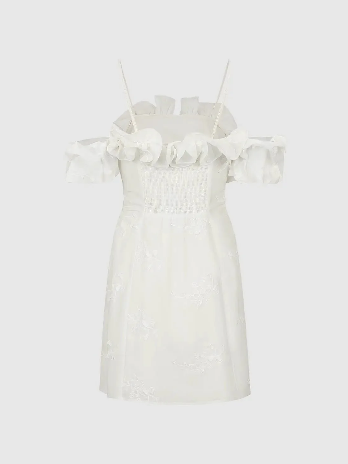 Cotton Lyocell A-Line Strappy Ruffle Trim Midi Dress