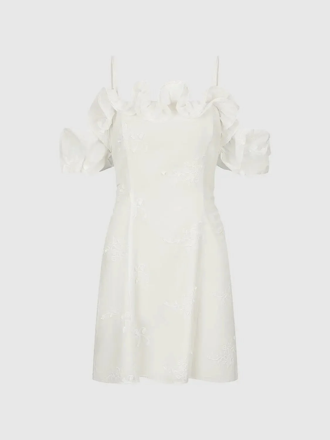 Cotton Lyocell A-Line Strappy Ruffle Trim Midi Dress