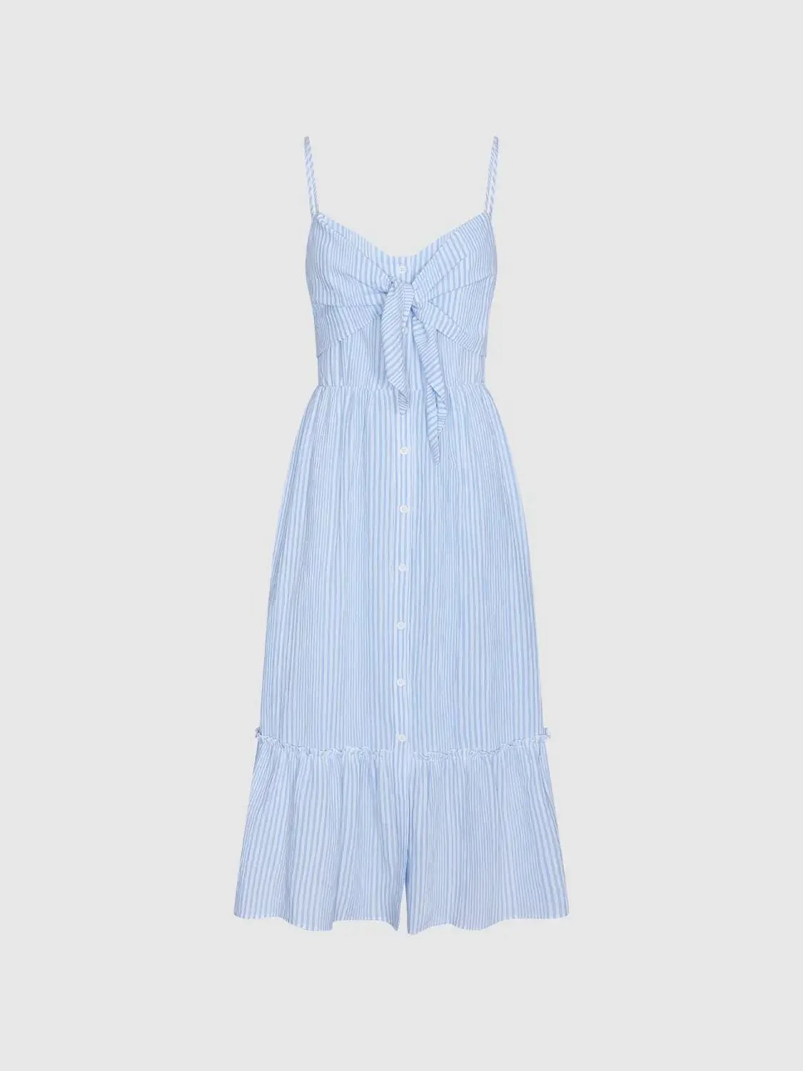 Cotton Blend Striped Bow Front A Line Midi Dresses