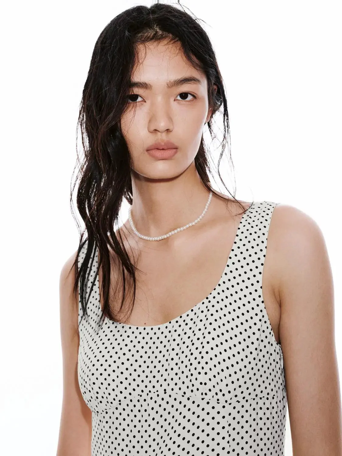 Polka Dot Viscose Strappy Ruffle Hem A Line Midi Dresses