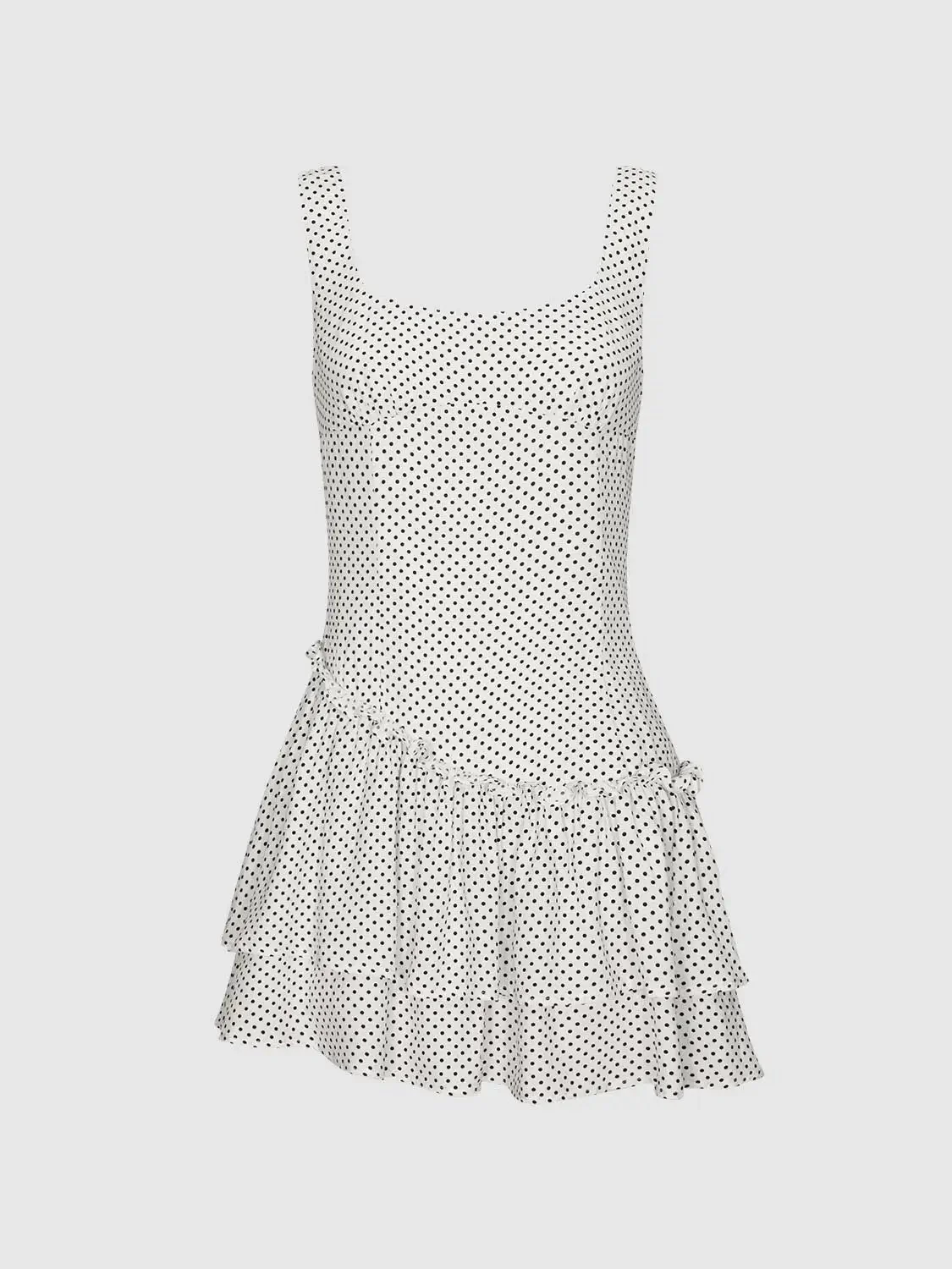 Polka Dot Viscose Strappy Ruffle Hem A Line Midi Dresses
