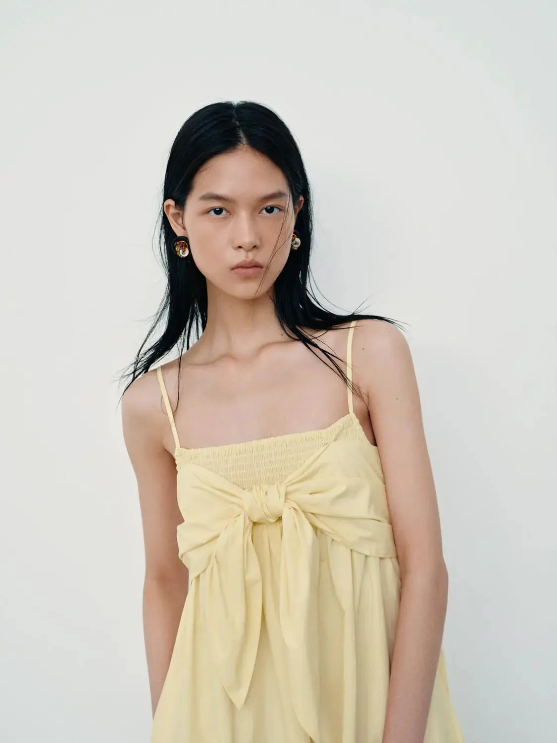 Cotton Strappy Front Tie A Line Midi Dresses