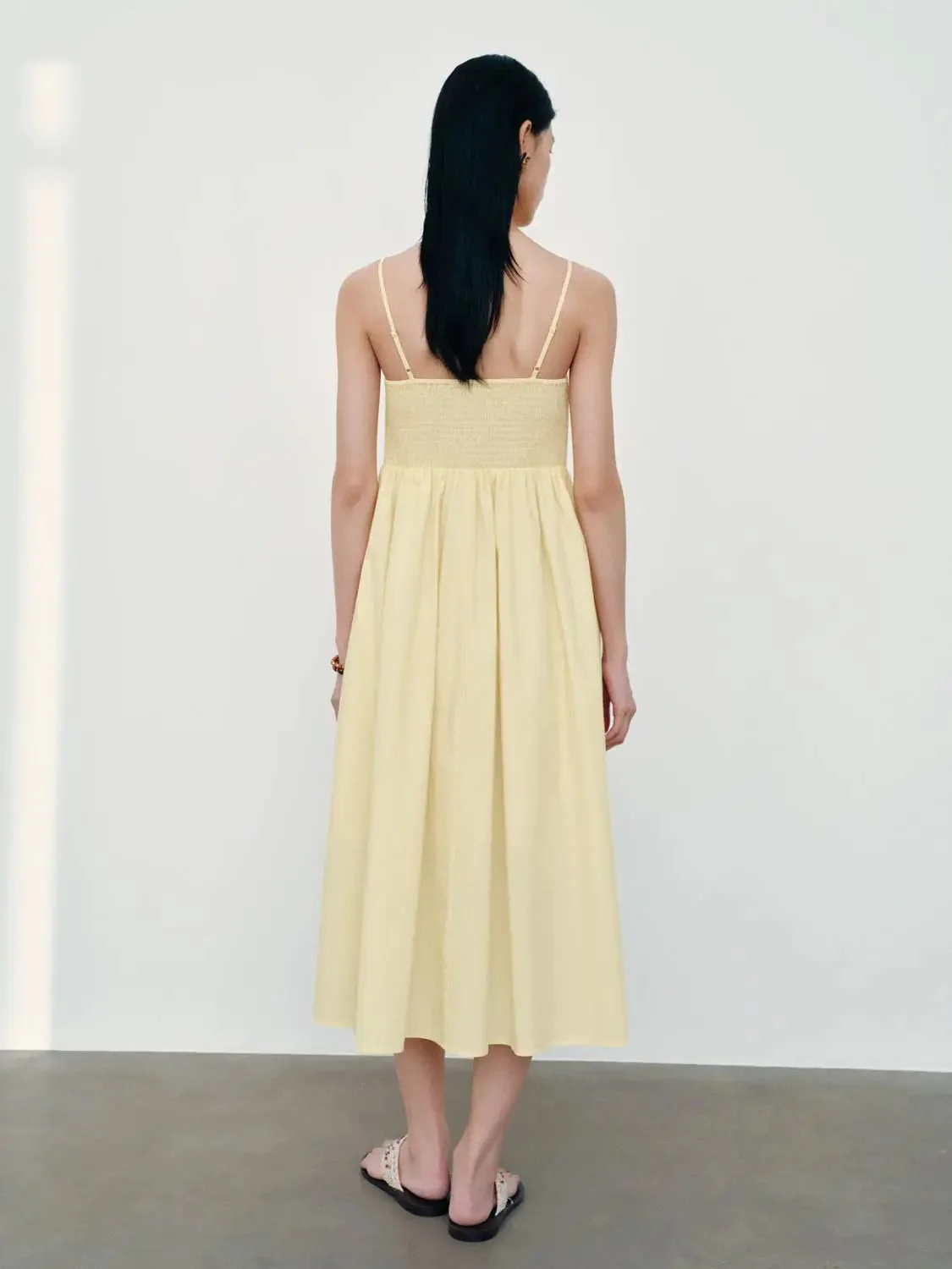 Cotton Strappy Front Tie A Line Midi Dresses