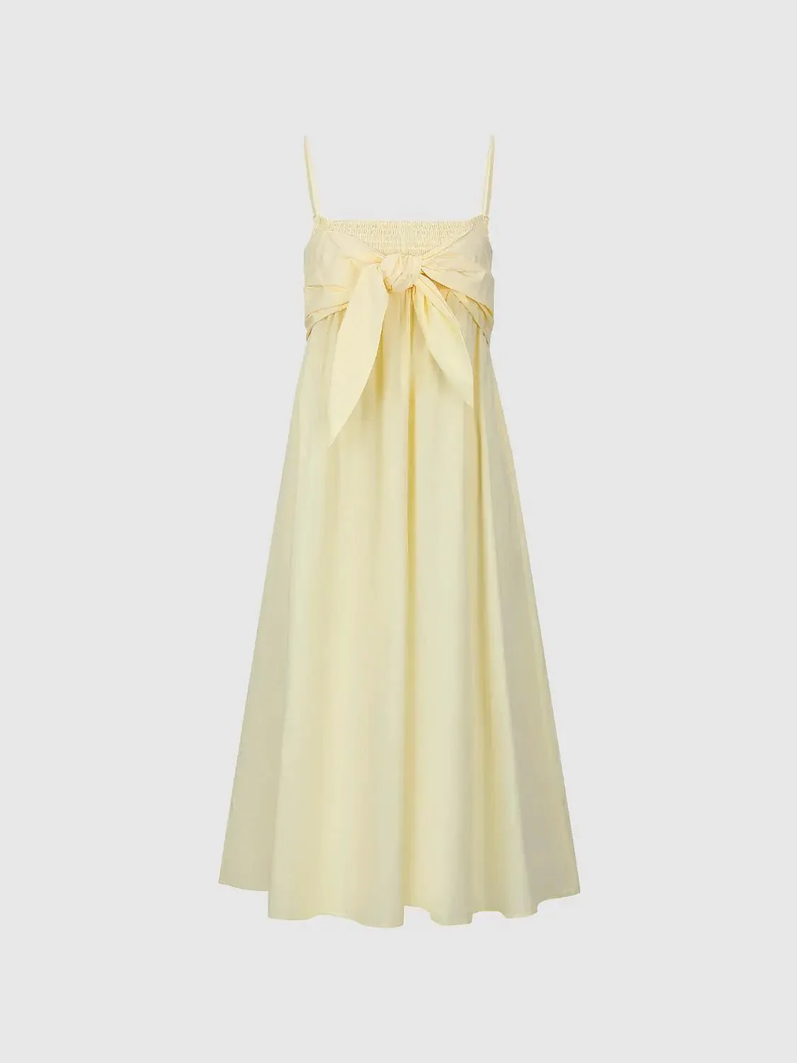 Cotton Strappy Front Tie A Line Midi Dresses