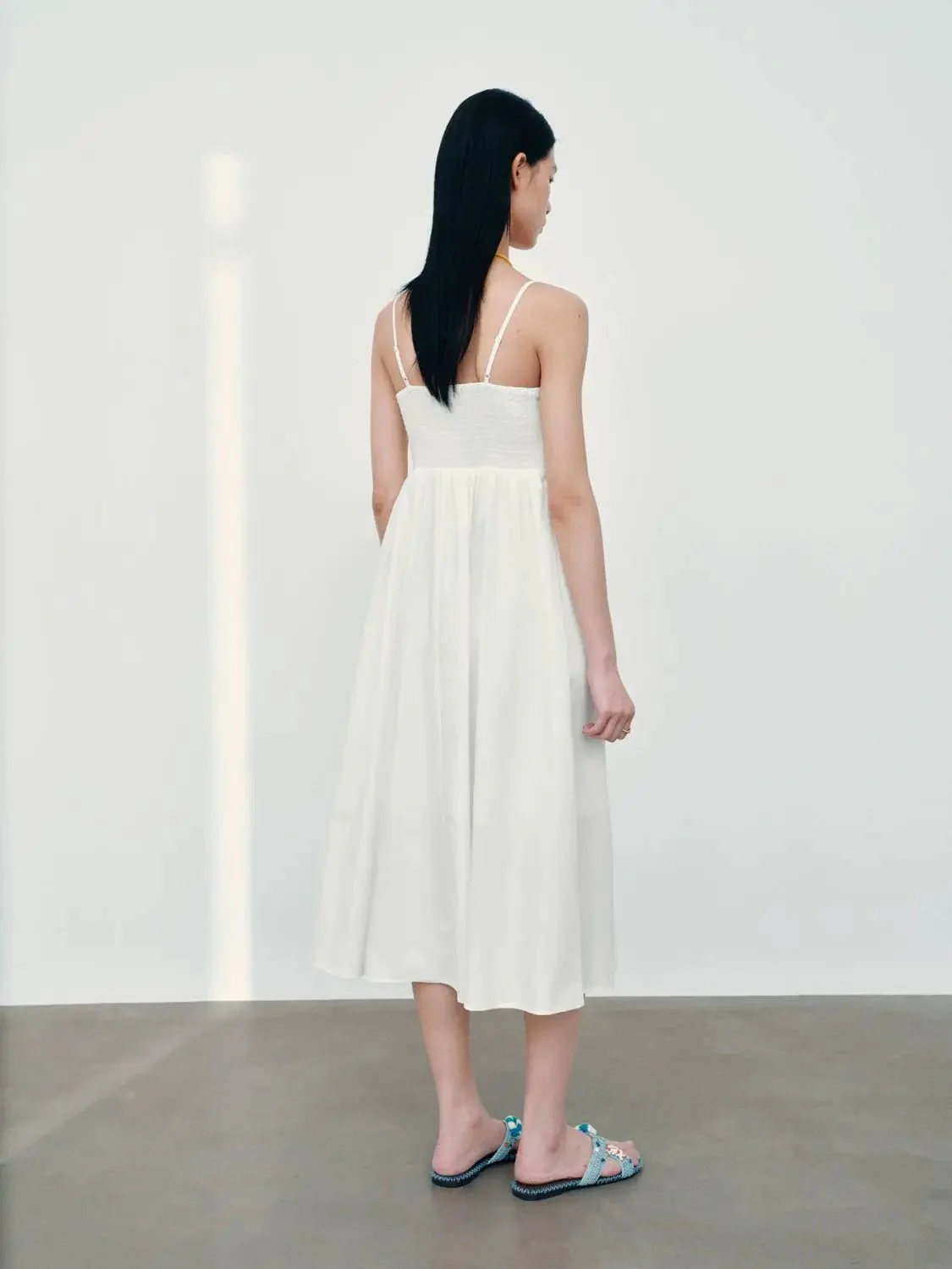 Cotton Strappy Front Tie A Line Midi Dresses